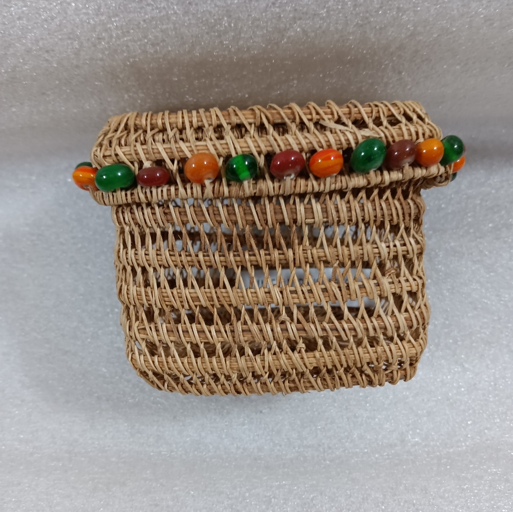 Handmade Seagrass Small Basket With Beaded Lid Made In Bangladesh